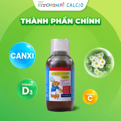Fitobimbi Calcio Bổ Sung Canxi, Vitamin D3 & C Cho Bé - Hỗ Trợ Phát Triển Xương và Chiều Cao Tự Nhiên, Lọ 200ml