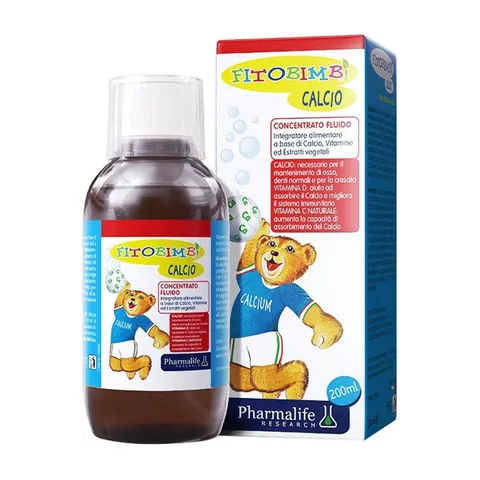 Fitobimbi Calcio Bổ Sung Canxi, Vitamin D3 & C Cho Bé - Hỗ Trợ Phát Triển Xương và Chiều Cao Tự Nhiên, Lọ 200ml