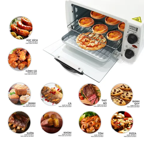 Lò Nướng Mini Đa Năng Lebenlang LBMT8683 - 800W, 12L, Inox Bền, Thiết Kế Sang Trọng, Nướng Bánh, Thịt, Pizza Thoải Mái Tại Nhà