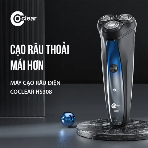 Máy cạo râu Coclear HS308 - Lưỡi dao kép 3D, sạc Type-C, kháng nước IPX7, tích hợp tông đơ và đèn LED hiển thị