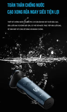 Máy cạo râu Flyco FS165VN 3 lưỡi kép chống nước IPX7 - Sạc nhanh 1 giờ, sử dụng 60 phút - Thiết kế tiện lợi cho mọi phái mạnh