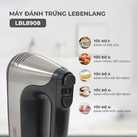 Máy Đánh Trứng Cầm Tay Lebenlang LBL8908 400W - Hỗ Trợ 5 Tốc Độ, Dễ Sử Dụng Cho Người Làm Bánh Tại Nhà