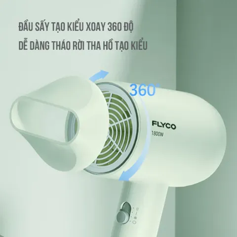 Máy sấy tóc Flyco FH1622VN - Công suất 1800W, 3 chế độ nhiệt, chế độ gió mát, bảo vệ và giữ ẩm cho tóc, sấy khô nhanh chóng tại nhà