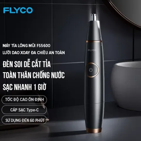 Máy Tỉa Lông Mũi Flyco FS5600VN - Thiết Kế Nhỏ Gọn, 3 Lưỡi Sắc Bén, Chống Nước IPX7, Sử Dụng 60 Phút, Đèn Phát Sáng Tiện Lợi