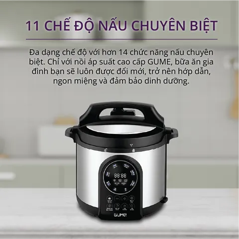 Nồi Áp Suất Đa Năng GUME PCK-3201 6L - 11 Chức Năng Nấu Linh Hoạt, Chất Liệu Inox Bền, Tiện Ích Cho Gia Đình