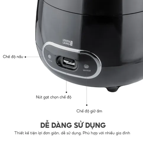 Nồi cơm điện Lebenlang LBL0589 - Dung tích 1.2L, Công suất 500W, Lòng nồi chống dính, Thiết kế hiện đại cho 2-3 người sử dụng