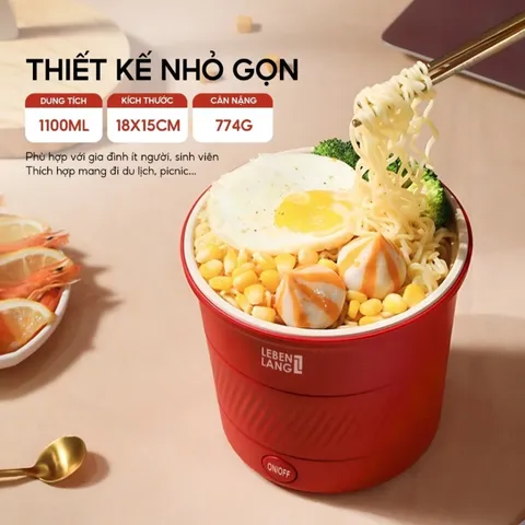 Nồi Lẩu Điện Mini Đa Năng Lebenlang LBL0505 - Dung Tích 1.1L, Công Suất 600W - Tiện Lợi Cho Sinh Viên và Gia Đình Nhỏ