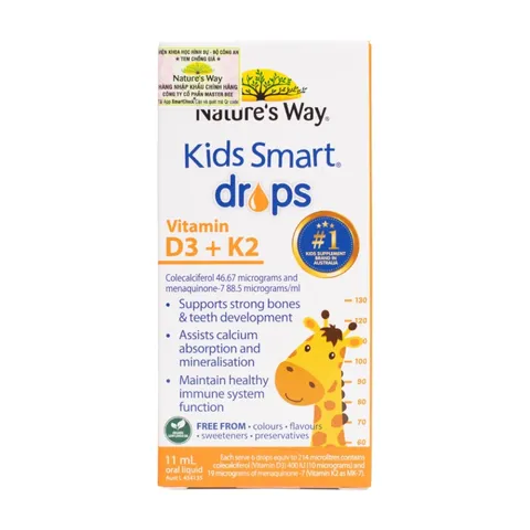 Siro Nature's Way Kids Smart Drops Vitamin D3 + K2 - Bổ Sung Vitamin D3 và K2 Hỗ Trợ Hấp Thụ Canxi Cho Trẻ Từ 0 Tháng Tuổi
