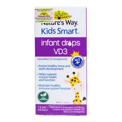 Siro Vitamin D3 Nature's Way Kids Smart 13ml - Giúp Tăng Cường Hấp Thụ Canxi, Hỗ Trợ Xương và Răng Khỏe Mạnh Cho Trẻ Em