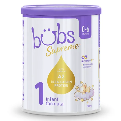 Sữa Bubs Supreme 1 cho Bé 0-6 Tháng - Công Thức A2 Beta-Casein Dễ Tiêu Hóa, Dinh Dưỡng Gần Gũi Như Sữa Mẹ, 800g