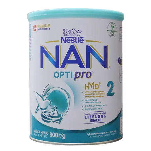 Sữa công thức Nan Nga Optipro Nestle số 2 cho bé từ 6-12 tháng tuổi - Hỗ trợ phát triển chiều cao và trí não, hộp 800g