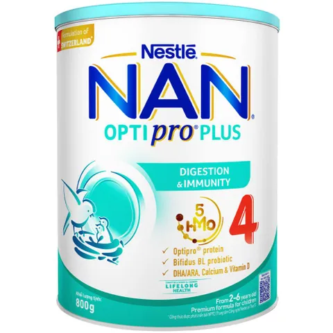 Sữa Nan Việt Optipro Plus Nestle số 4 cho trẻ 2-6 tuổi - Hỗ trợ tăng cường sức đề kháng và tiêu hóa, dinh dưỡng hoàn hảo 800g/1.5kg