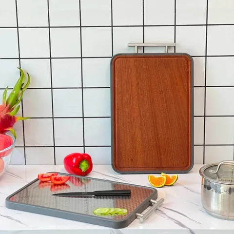 Thớt Gỗ Hai Mặt Đa Năng Gume Hàn Quốc - Gỗ Mun và Inox 304 Kháng Khuẩn, Chống Trầy Xước, Tiện Lợi Cho Nhà Bếp