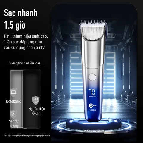 Tông Đơ Cắt Tóc Không Dây Coclear HC5216 - Lưỡi Gốm Sứ Sắc Bén, Pin Lớn, Thời Gian Sử Dụng 100 Phút, Dễ Dàng Tạo Kiểu Tóc Cho Bé