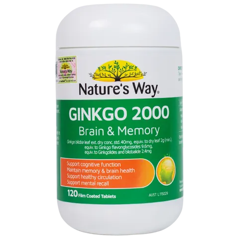 Viên uống Ginkgo 2000 Brain & Memory Nature's Way Úc - Hỗ trợ tăng cường trí nhớ và chức năng nhận thức cho người trưởng thành - 120 viên