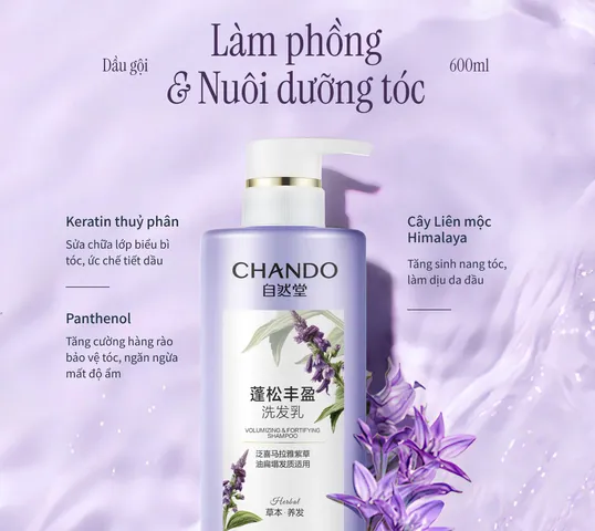 Dầu Gội Tạo Độ Phồng Chando Himalaya 600ml - Nuôi Dưỡng và Củng Cố Tóc Mỏng, Yếu - Sản Phẩm Từ Thiên Nhiên