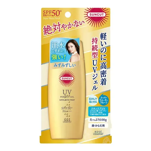 Kem Chống Nắng Kose Perfect Gel Suncut SPF50+ - Chống Nước, Bảo Vệ Da UV, Phù Hợp Đi Biển & Thể Thao Ngoài Trời 100g