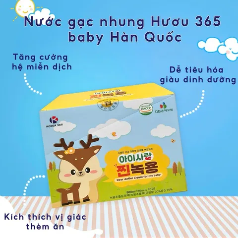 Nước Uống Gạc Nhung Hươu 365 Baby Hàn Quốc Hỗ Trợ Tăng Cường Sức Đề Kháng Dinh Dưỡng Cho Trẻ Từ 1 Tuổi - Hộp 10 Gói 80ml