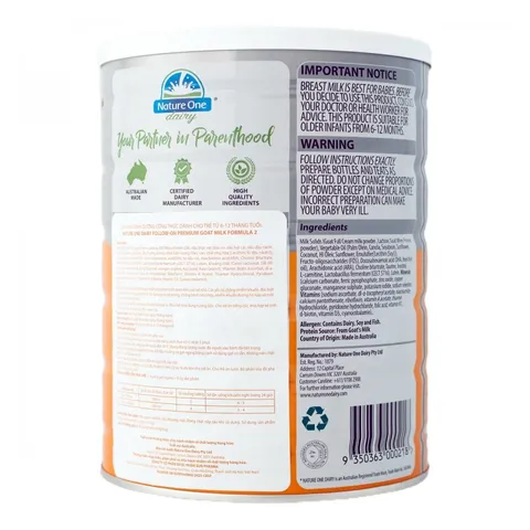 Sữa dê Nature One Dairy Goat 2 cho bé 6-12 tháng - 36 dưỡng chất, vitamin và khoáng chất cho sự phát triển toàn diện
