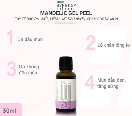 Tinh Chất Peel Da Skin Synergy Mandelic Gel Peel 30ml - 40% Axit Mandelic, Giúp Cải Thiện Da Dầu, Mụn, Sáng Mịn, Thoáng Lỗ Chân Lông