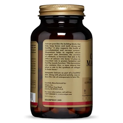 Viên uống bổ sung khoáng chất Solgar Calcium Magnesium Plus Zinc - Hỗ trợ xương, răng chắc khỏe, 100 viên nhập khẩu Mỹ