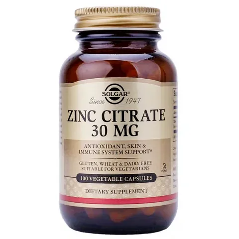 Viên Uống Solgar Zinc Citrate 30mg - Hỗ Trợ Bổ Sung Kẽm Giúp Tăng Cường Sức Đề Kháng Và Làm Đẹp Da, Hộp 100 Viên