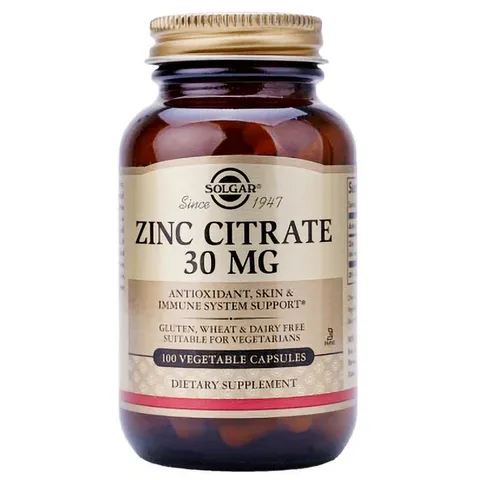 Viên Uống Solgar Zinc Citrate 30mg - Hỗ Trợ Bổ Sung Kẽm Giúp Tăng Cường Sức Đề Kháng Và Làm Đẹp Da, Hộp 100 Viên