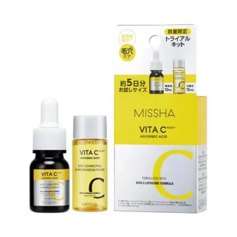 Set Tinh Chất Dưỡng Sáng Da Missha Vita C Ascorbic Acid - Serum Làm Mờ Thâm, Cải Thiện Đàn Hồi Da - Bộ 2 Sản Phẩm Hàn Quốc