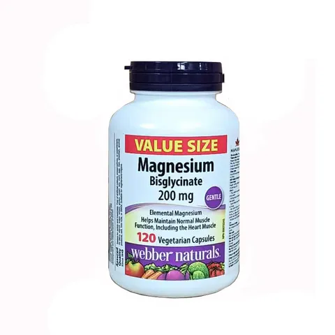Viên uống bổ sung magie Webber Naturals Magnesium Bisglycinate 200mg - Hỗ trợ sức khỏe, hấp thu nhanh, 120 viên