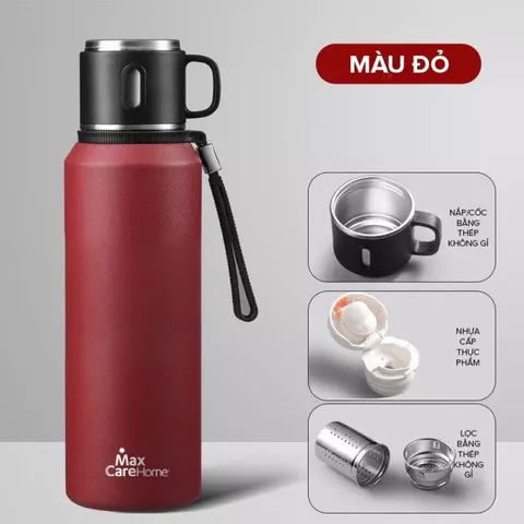 Bình Giữ Nhiệt Inox Maxcare 800ml Sang Trọng Có Lõi Lọc, Giữ Nóng Lạnh Trên 10 Giờ, Thiết Kế Tiện Lợi Cho Dã Ngoại