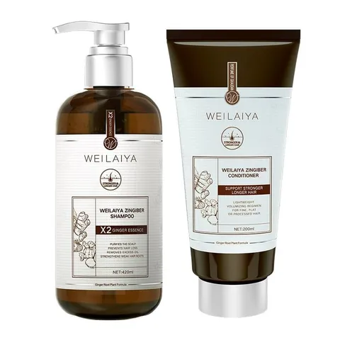 [Tặng sữa tắm] Cặp Dầu Gội Xả Gừng Weilaiya Luxury Nâu - Hỗ Trợ Trẻ Hóa Da Đầu, Dùng Cho Mọi Loại Tóc, Gàu và Xơ Cứng 420ml + 200ml