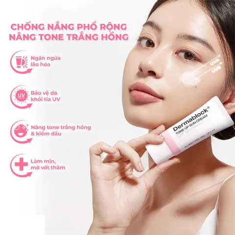 Kem Chống Nắng Nâng Tông Dermablock Tone Up Sun Cream SPF 50+ - Bảo Vệ Da Tối Ưu, Hiệu Ứng Sáng Hồng Tự Nhiên, 35ml
