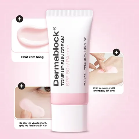 Kem Chống Nắng Nâng Tông Dermablock Tone Up Sun Cream SPF 50+ - Bảo Vệ Da Tối Ưu, Hiệu Ứng Sáng Hồng Tự Nhiên, 35ml