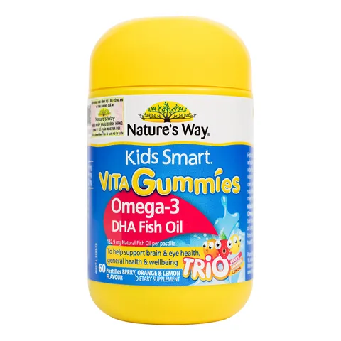 Kẹo dẻo Nature's Way Kids Smart Vita Gummies Omega-3 DHA - Bổ sung dầu cá tự nhiên cho sức khỏe não bộ và thị lực trẻ em, 60 viên