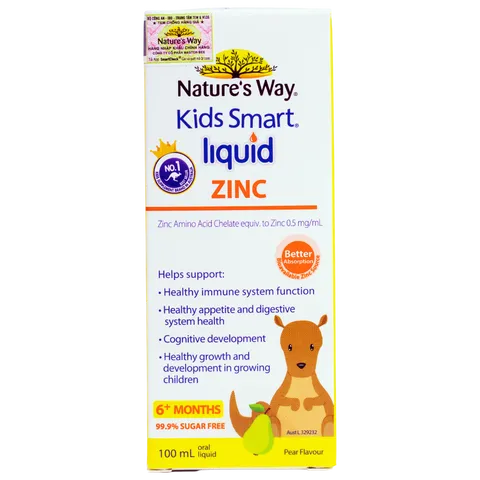 Nature's Way Kids Smart Liquid Zinc - Bổ sung kẽm cho bé từ 6 tháng tuổi, hỗ trợ đề kháng và kích thích cảm giác thèm ăn, 100ml