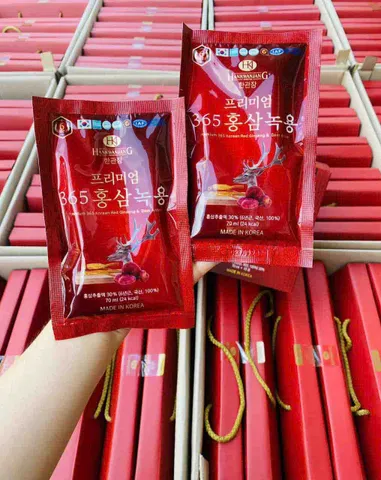Nước Hồng Sâm Nhung Hươu Linh Chi 365 Hàn Quốc - Giàu Dưỡng Chất Bồi Bổ Sức Khỏe và Tăng Đề Kháng - Hộp 60 Gói 70ml