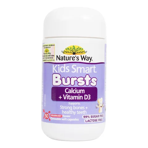 Viên nhai bổ sung Calcium + Vitamin D3 Bursts Nature's Way Kids Smart - Hỗ trợ xương răng cho trẻ 6 tháng đến 11 tuổi, 50 viên nang mềm