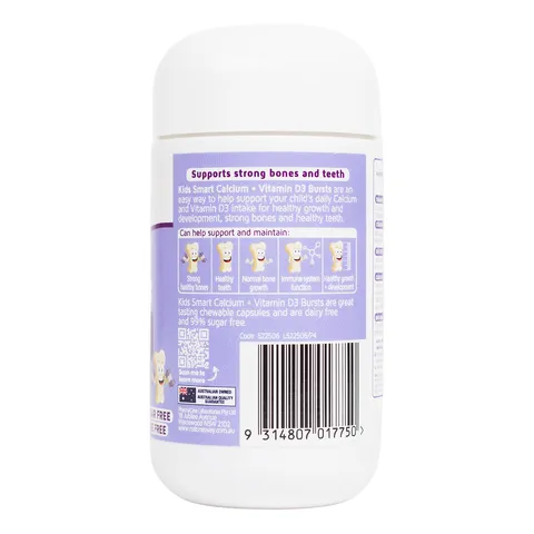 Viên nhai bổ sung Calcium + Vitamin D3 Bursts Nature's Way Kids Smart - Hỗ trợ xương răng cho trẻ 6 tháng đến 11 tuổi, 50 viên nang mềm