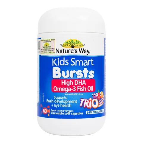 Viên nhai Nature's Way Kids Smart Bursts DHA Omega-3 cho trẻ từ 1 tuổi - Hỗ trợ phát triển não bộ và thị giác, hương vị trái cây - 60 viên
