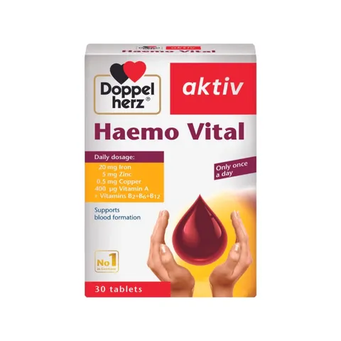 Viên Uống Bổ Sung Sắt Doppelherz Haemo Vital - Hỗ Trợ Thiếu Máu, Vitamin & Khoáng Chất Dành Cho Phụ Nữ Mang Thai & Trẻ Trên 10 Tuổi