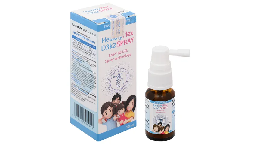 Xịt Bổ Sung Vitamin D3+K2 Healthyplex D3K2 Spray 10ml - Hỗ Trợ Tăng Cường Hấp Thu Canxi Cho Trẻ Em và Người Lớn