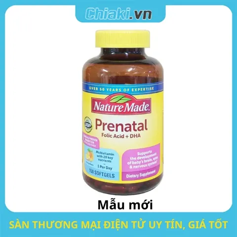 [Hàng Nhập khẩu] Vitamin tổng hợp dành cho bà bầu Nature Made Prenatal Folic Acid + DHA - 150 viên hỗ trợ sức khỏe mẹ và sự phát triển thai nhi, ngăn dị tật ống thần kinh.