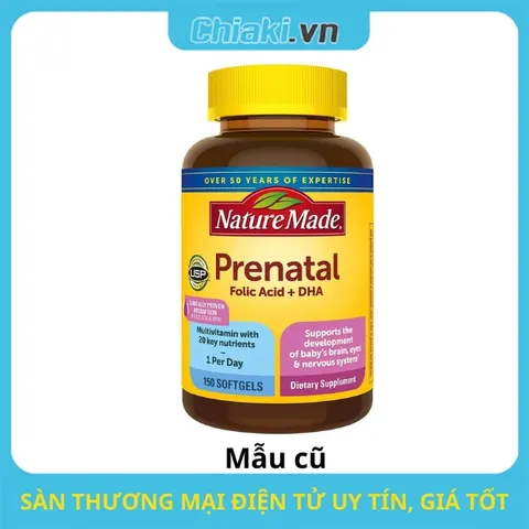 [Hàng Nhập khẩu] Vitamin tổng hợp dành cho bà bầu Nature Made Prenatal Folic Acid + DHA - 150 viên hỗ trợ sức khỏe mẹ và sự phát triển thai nhi, ngăn dị tật ống thần kinh.