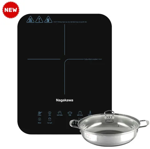 Bếp điện từ đơn Nagakawa NIC6116 2000W - Cảm ứng nhạy 6 chế độ nấu, 8 mức điều chỉnh, thiết kế hiện đại, kèm nồi lẩu 280mm