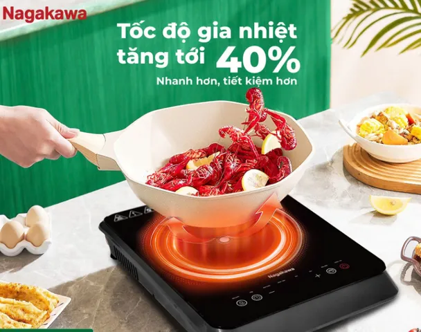 Bếp Điện Từ Nagakawa NIC6215 2500W - Nấu Nhanh Với 8 Chương Trình, Chế Độ Hẹn Giờ Thông Minh, Tặng Nồi Lẩu Inox 30cm