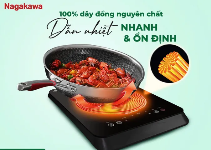 Bếp Điện Từ Nagakawa NIC6215 2500W - Nấu Nhanh Với 8 Chương Trình, Chế Độ Hẹn Giờ Thông Minh, Tặng Nồi Lẩu Inox 30cm