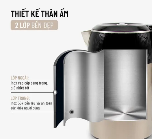 Ấm Đun Nước Siêu Tốc Nagakawa NAG0315 1.8 Lít - Công Suất 1800W, Thiết Kế Inox 304, Chống Cạn Nước, Đế Xoay 360 Độ, An Toàn Cho Gia Đình