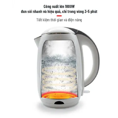Ấm Siêu Tốc Nagakawa NAG0314 - Dung Tích 1.8L, Thiết Kế Inox 304, Công Suất 1800W, Đun Nước Nhanh, An Toàn và Tiện Ích