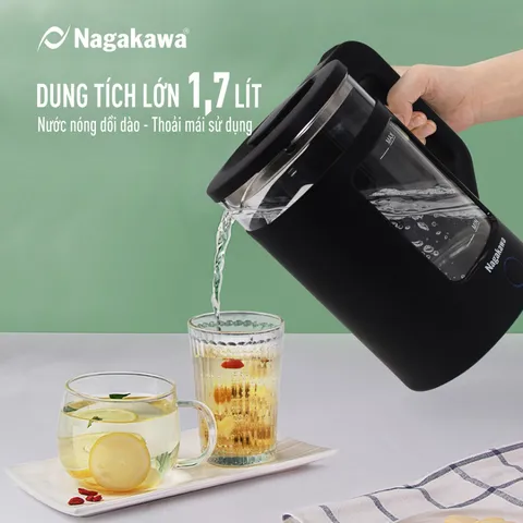 Ấm Siêu Tốc Thủy Tinh Nagakawa NAG0317 - Dung Tích 1.7L, Thiết Kế Hiện Đại, Chức Năng Giữ Ấm, Đun Nước Nhanh Chóng cho Gia Đình 3-4 Người