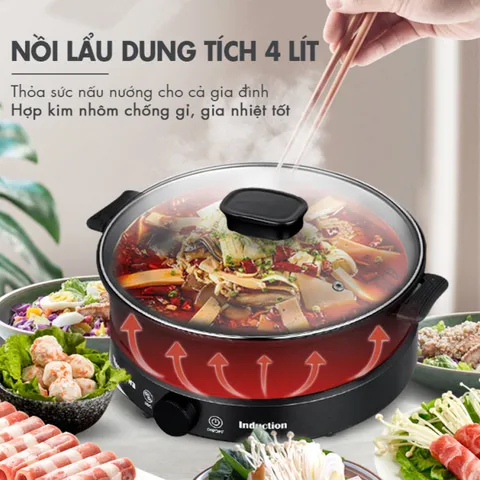 Bếp Điện Từ Đa Năng Nagakawa NAG0716 - 2000W, 9 Mức Nấu, Tích Hợp BBQ & Tặng Kèm Nồi Lẩu, Vỉ Nướng Nguyên Khối